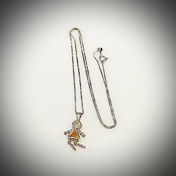 Sterling Silver Stick Figure Pendant Necklace on a Sterling Box Chain - Picture 3 of 14